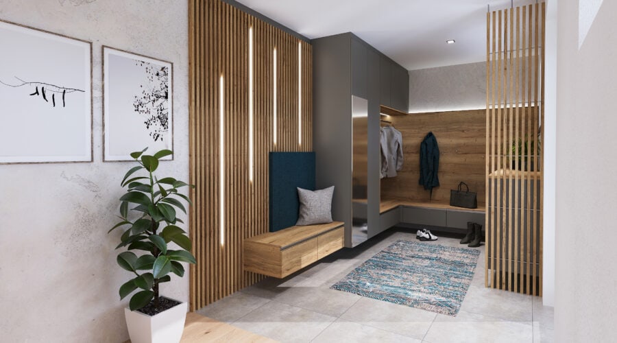 07 vorzimmer-mos_wil_02-tischlerei_innenarchitektur_wagenleitner_senftenbach Vorzimmer mit Lamellenwand aus Holz