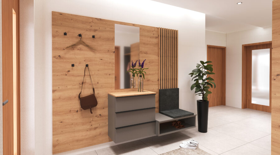01 vorzimmer_scha_muk_05-tischlerei_innenarchitektur_wagenleitner_senftenbach Modernes Vorzimmer mit Garderobenpaneel