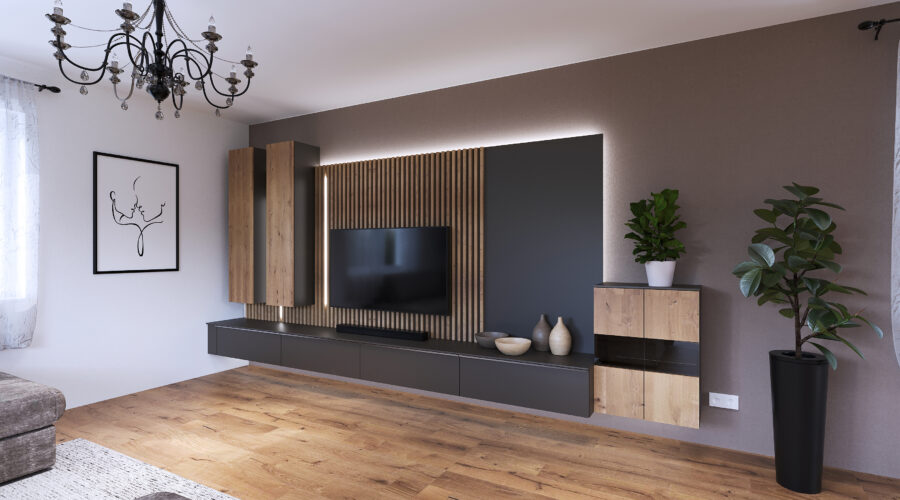 01 wohnzimmer_jan_hin_01-tischlerei_innenarchitektur_wagenleitner_senftenbach Dunkle TV-Wand mit Holzpaneele und indirekter Beleuchtung